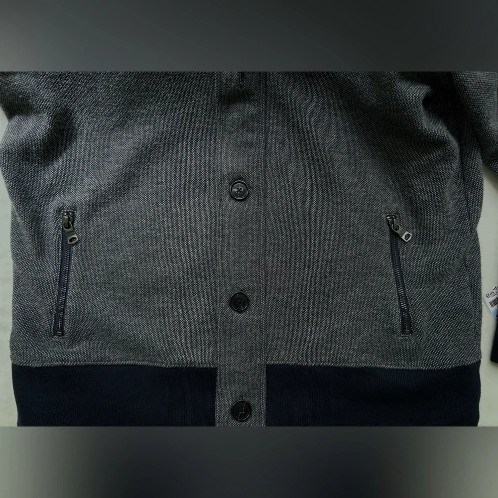 Banana Republic Navy Grey Size Large Sweater Jacket Varsity Cotton Zip Up